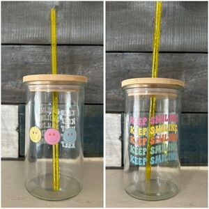 20oz glass tumbler with bamboo lid and straw.